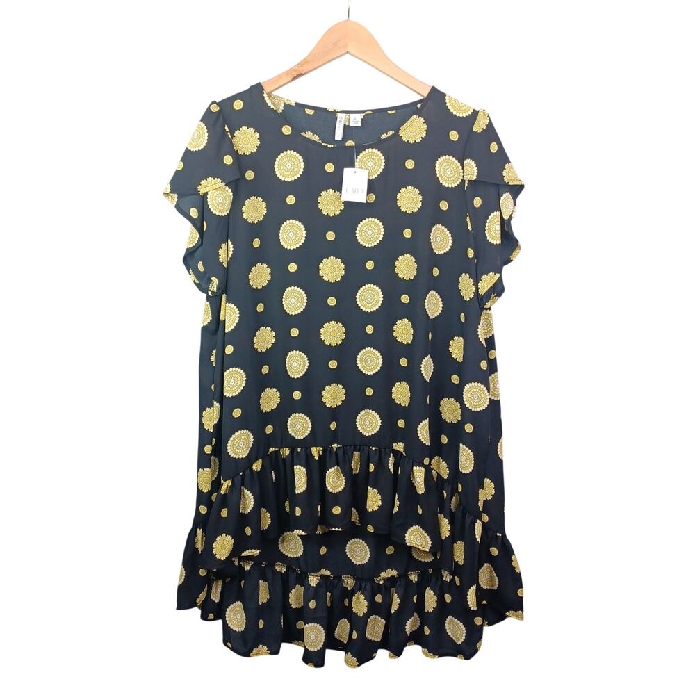Cato Womens Boho Ruffle Tunic Top XL Black Gothic Hi-Low Flutter Sleeve Festival